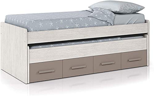 Mobelcenter – Cama Nido Juvenil Ares 2 Camas 2 Cajones – Cama Doble Juvenil con 2 Camas 2 Cajones - Acabado Color Blanco Alpes y Basalto – Medidas: Ancho: 198 cm x Fondo: 96 cm x Alto: 69 cm - (0991)