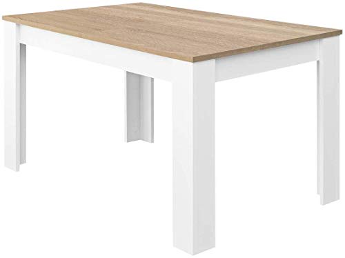 Mobelcenter – Mesa de Comedor Extensible Kendra – Mesa de Salón o Cocina – Medidas: Ancho: 140 cm x Fondo: 90 cm x Alto: 78 cm – Ancho Mesa Extendida: 190 cm (Roble Canadian y Blanco Artik) - (0904)