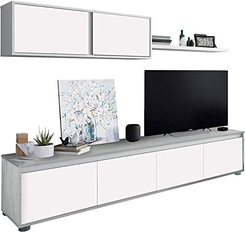 Mobelcenter – Mueble de Salón Moderno Alida – Módulo TV, Módulo Superior y Estante – Acabado en Color Blanco Artik y Cemento – Medidas: Ancho: 200 cm x Alto: 43 cm x Fondo: 41 cm - (1089) Mobelcenter – Mueble de Salón Moderno Alida – Módulo TV, Módulo Superior y Estante – Acabado en Color Blanco Artik y Cemento – Medidas: Ancho: 200 cm x Alto: 43 cm x Fondo: 41 cm - (1089)