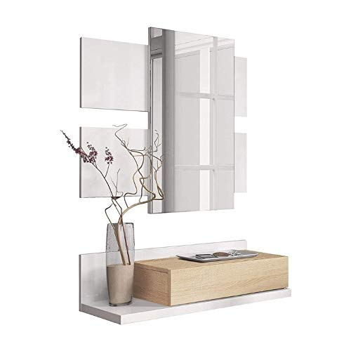 Mobelcenter - Recibidor con cajón y Espejo - Mueble de Recibidor Estilo Moderno - Mueble de Entrada Color Roble Canadian y Blanco Artik - Medidas: Ancho: 75 cm x Alto: 116 cm x Fondo: 29 cm - (0900)