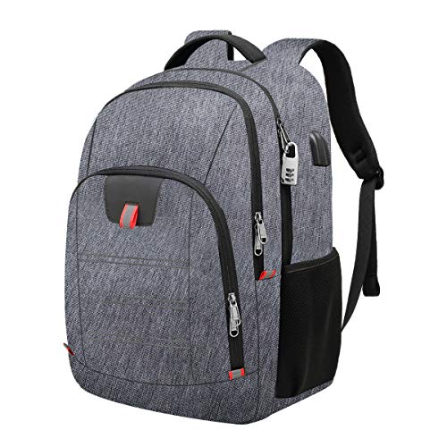 Mochila Antirrobo Impermeable,Mochila Portátil Hombre 17.3 Pulgadas Puerto USB Impermeable Trabajo Ordenador Viaje Negocio Multifuncional Daypacks Gris