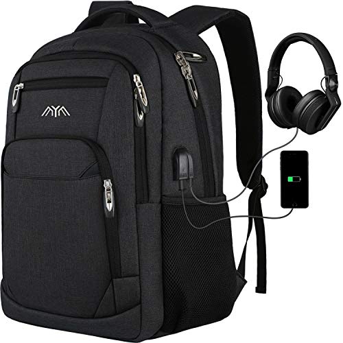 Mochila para Portátil Mochilas Escolares Juveniles Hombre Mujer con Puerto de Carga USB y Puerto de Auriculares, Daypacks Impermeable para 17.3 Pulgadas Laptop