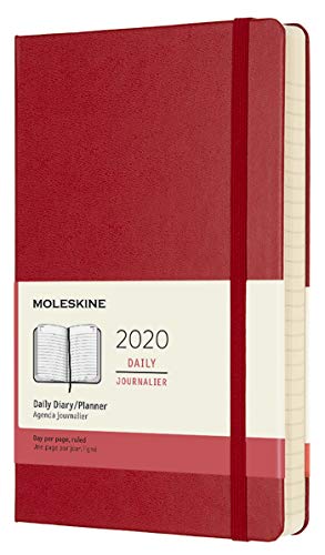 Moleskine - Agenda Diaria de 12 Meses 2020, Tapa Dura y Goma Elástica, Tamaño Grande 13 x 21 cm, 400 Páginas, Rojo Escarlata
