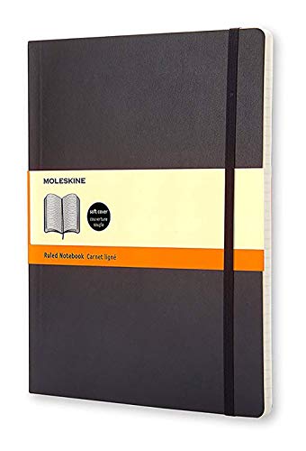 Moleskine - Cuaderno Clásico con Páginas Rayadas, Tapa Blanda y Goma Elástica, Negro (Black), Tamaño Extra Grande, 192 Páginas