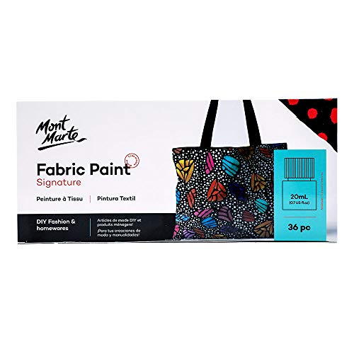 Mont Marte Pintura para Tela – 36 Piezas x 20ml – Pinturas Textiles Permanentes – Colores Brillantes para Ropa, Bolsos y Todos los Tejidos Mont Marte Pintura para Tela – 36 Piezas x 20ml – Pinturas Textiles Permanentes – Colores Brillantes para Ropa, Bolsos y Todos los Tejidos