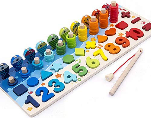 Montessori - Juego educativo de pesca magnético de madera para aprender los colores y la matemática