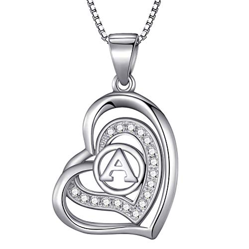 Morella collar de mujer con colgante corazón-letra A de 925 plata rodiada con piedras de circonita de color blanco 46cm Morella collar de mujer con colgante corazón-letra A de 925 plata rodiada con piedras de circonita de color blanco 46cm
