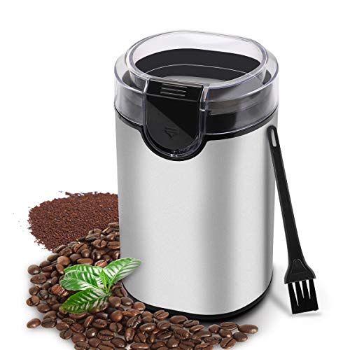 morpilot Molinillo de Café Eléctrico, Molinillos Molinos de Semillas Especias Granos Azúcar, Potencia Alta, Capacidad 70g, Duradero Acero Inoxidable, Libre de BPA, Incluye Cepillo de Limpieza