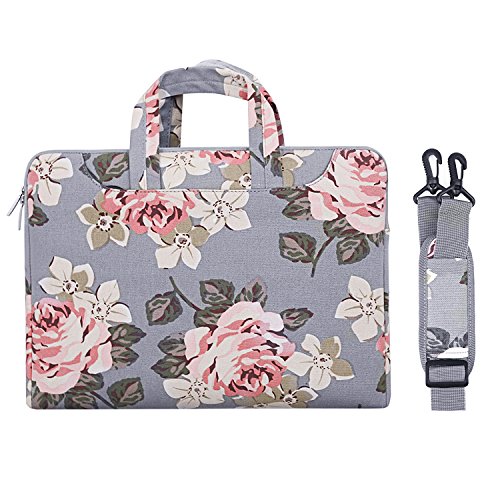 MOSISO Bolsa de Hombro Compatible con 2019 MacBook Pro 16 A2141/15-15.6 MacBook Pro Retina/Surface HP Lenovo Acer ASUS de Portátil, Funda Protectora Rose Patrón Maletín Bandolera, Gris