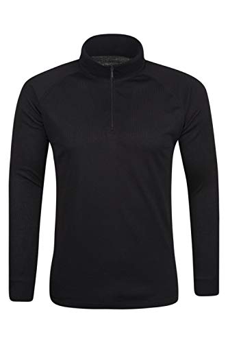 Mountain Warehouse Camiseta térmica Talus para Hombres - Secado rápido, Cuidado fácil, de Mangas largas, con Cuello Redondo, Transpirable, Invierno Negro XL