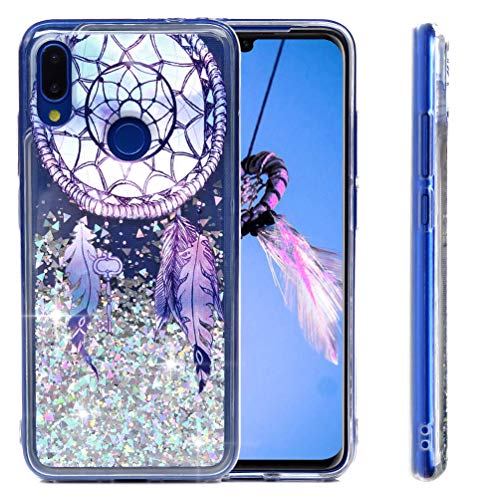 MUSESHOP Funda Xiaomi Redmi Note 7/Note 7 Pro, Pintado Purpurina Líquida Que Fluye Cubierta Brillante Carcasa Liquida Cristal TPU Gel Fina Arenas Movedizas - Campana de Viento de Plumas