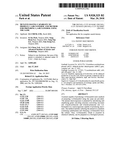 Mutants having capability to produce 1, 4-butanediol and method for preparing 1, 4-butanediol using the same: United States Patent 9920325 (English Edition)