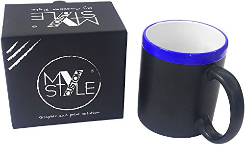 My Custom Style® Taza de Pizarra con Borde de cerámica Azul. PRESTIGIOSO Estuche DE Regalo Y Pizarra Incluido EN EL Precio.