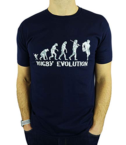 My Generation Gifts Rugby Evolution - Rugby Divertido del Regalo de cumpleaños/Presente para Hombre de la Camiseta Azul Marino L