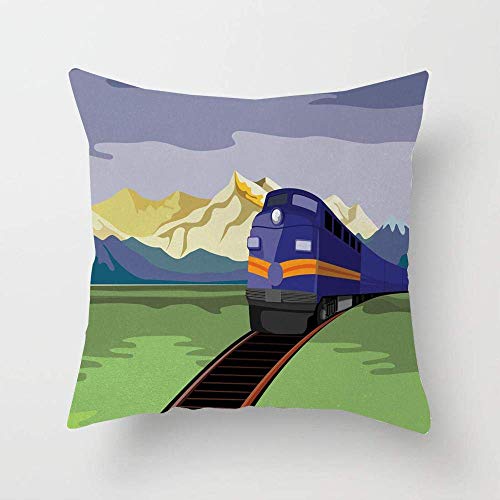 N\A Escena de Campo con montañas y Tren Composición Rural Diseño de Transporte Funda de Almohada para sofá, Cama de algodón o sofá Funda de Almohadas