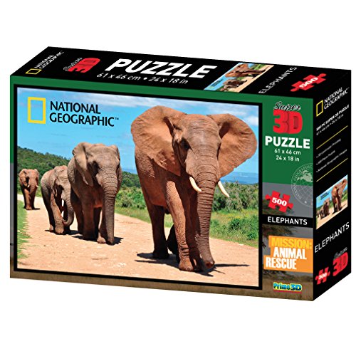 National Geographic NG10052 Super Animal Rescue Puzzle de Elefante Africano en 3D (500 Unidades)