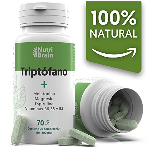 Natural Triptófano con Melatonina y Espirulina para mejorar el sueño, reducir la ansiedad, aumentar la energía, la concentración y el bienestar - 70 Comprimidos Natural Triptófano con Melatonina y Espirulina para mejorar el sueño, reducir la ansiedad, aumentar la energía, la concentración y el bienestar - 70 Comprimidos