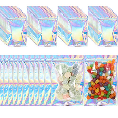 N/C 50 Piezas de Bolsa de Papel Aluminio,Bolsa con Cierre a Prueba de Olor, para Recuerdos de Fiesta de Almacenamiento de Alimentos (Color holográfico