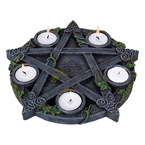 Nemesis Now Wiccan Pentagram - Portavelas (Resina, 25,5 cm), Color Negro