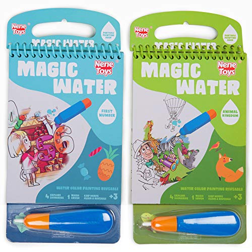 Nene Toys – Set de 2 Cuadernos Mágicos para Colorear con Agua [Animales y Números] - Libros de Dibujo Reutilizables para Pintar con Rotuladores de Agua - Ideal para Niños Niñas de 3 a 7 años