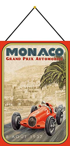 NWFS Monaco Grand Prix 1937 - Placa metálica decorativa (20 x 30 cm, con cordón)