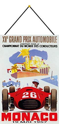 NWFS Monaco Grand Prix Gran Premio 1957 - Placa metálica (20 x 30 cm, con cordón)