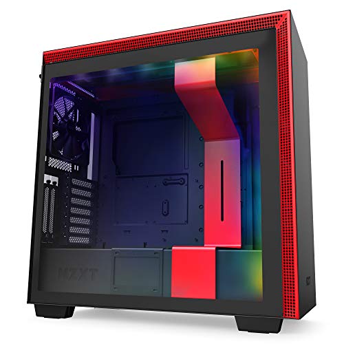 NZXT H710i - Caja PC Gaming Semitorre ATX - Panel frontal E/S Puerto USB de Tipo C - Montaje Vertical de la GPU - Iluminación RGB Integrada - Preparado Refrigeración Líquida - Rojo y Negro