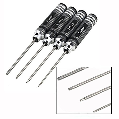 OFKPO 4PCS Destornillador Hexagonal Profesionales (1.5mm 2.0mm 2.5mm 3.0mm) para Helicóptero RC Transmisor del Coche,Negro