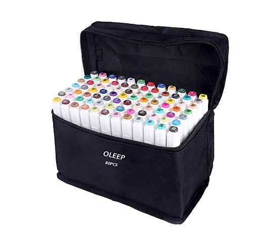 OLEEP 80 Colores Art Markers Rotulador permanente de graffiti con doble punta, para dibujar bocetos de arte, pintar, colorear y subrayar