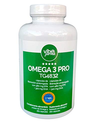 OMEGA 3 PRO TG4832 | Ultra Concentrado: 480 mg de EPA y 320 mg de DHA por perla | Certificado IFOS | Aceite de pescado en forma triglicérido | Cápsula de liberación prolongada | 180 cápsulas OMEGA 3 PRO TG4832 | Ultra Concentrado: 480 mg de EPA y 320 mg de DHA por perla | Certificado IFOS | Aceite de pescado en forma triglicérido | Cápsula de liberación prolongada | 180 cápsulas