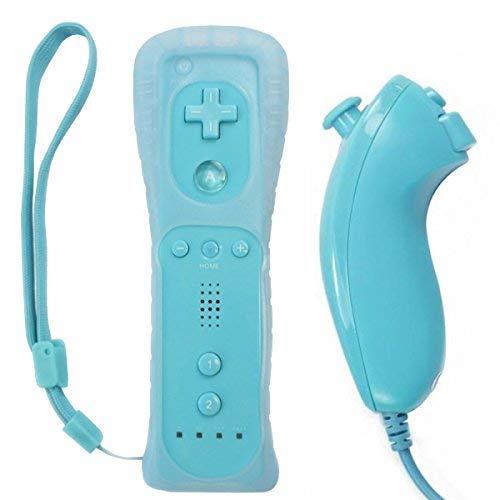 OSTENT El sensor de movimiento del mando a distancia con cable Nunchuck + Combo compatible para la consola Nintendo Wii Color Azul