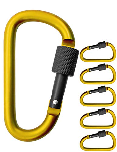 Outdoor Saxx® - 5 mosquetones de rosca grandes, ganchos de mosquetón para fijación de equipo, aluminio, 8 cm, amarillo, negro, 5 unidades. Outdoor Saxx® - 5 mosquetones de rosca grandes, ganchos de mosquetón para fijación de equipo, aluminio, 8 cm, amarillo, negro, 5 unidades.
