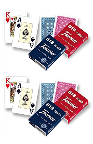 Outletdelocio Pack de 4. Baraja de Poker Fournier. 55 Cartas. 2 Rojas y 2 Azules
