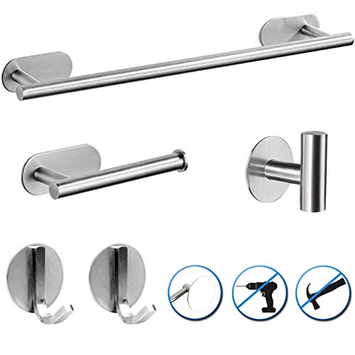 O'woda 5 Piezas Juego de Accesorios de Baño, Toallero Baño 40 cm + Portarrollos para Papel + Toallero Barra + 2 Gancho Adhesivo, 304 Acero Inoxidable, Sin Taladro (Plata) O'woda 5 Piezas Juego de Accesorios de Baño, Toallero Baño 40 cm + Portarrollos para Papel + Toallero Barra + 2 Gancho Adhesivo, 304 Acero Inoxidable, Sin Taladro (Plata)