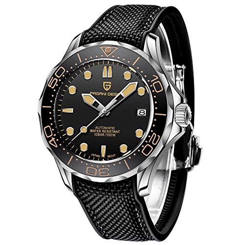 Pagani Design 007 Seamaster - Reloj de pulsera automático para hombre, acero inoxidable, bisel de cerámica, espejo curvado de zafiro, resistente al agua