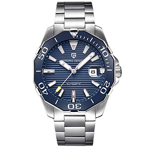PAGANI DESIGN Reloj Automático para Hombre Reloj Mecánico De Primeras Marcas Reloj Deportivo De Acero Inoxidable Resistente Al Agua para Hombre (Blue)