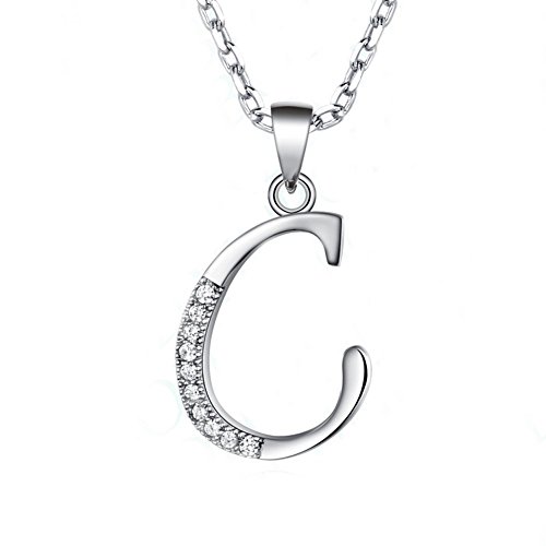 Paialco Collar Iniciales Plata de Ley 925 Colgante con CZ Diamonds Dijes, Cadena 18" - Carta C