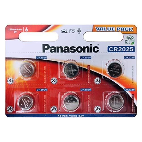Panasonic - Juego de 6 Pilas de Litio CR2025 de 3 V (3 V)