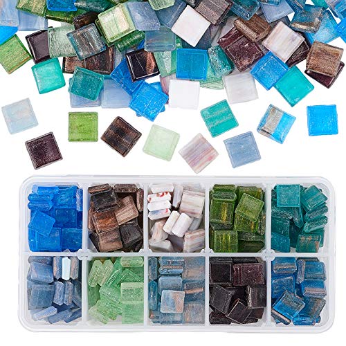 PandaHall 300 piezas de mosaico de cristal fichas de 10 colores cuadrados para manualidades, platos, jarrones, marcos de fotos, macetas, joyería hecha a mano