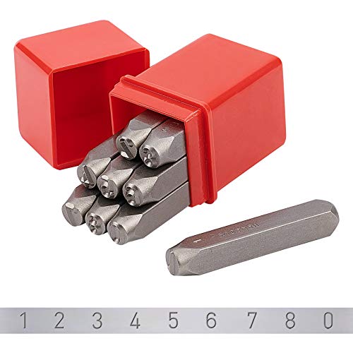 PandaHall Juego de 9 sellos de metal con letras de 8 mm, número 0 – 9, herramienta de prensa para imprimir en metal, joyas, cuero, madera