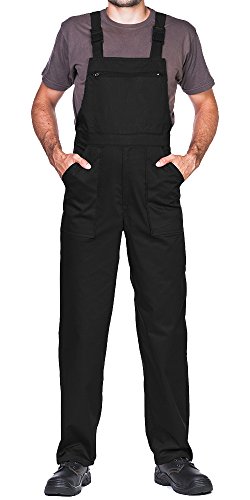 Pantalones con peto de trabajo para hombre, Made in EU, Mono de trabajo, Azur, blanco, rojo, verde, negro (XL, Negro)