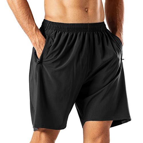 Pantalones Cortos Deportivos para Hombre Transpirable Secado Rapido para Running Fitness Gym(Negro M)
