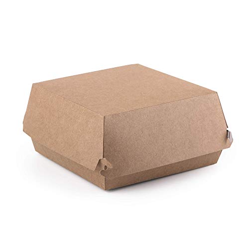 (Paquete de 100 unidades) Cajas de hamburguesas Kraft Tamaño L Contenedor de comida Comida rápida Para llevar Caja desechable Hamburguesa A prueba de fugas Ecológico Reciclable (100, L)