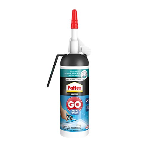 Pattex 2246860 Silicona Go Baños, silicona blanca para una aplicación fácil y precisa, silicona antimoho para baño y cocina, sellador de juntas impermeable, 1 x 100 ml Pattex 2246860 Silicona Go Baños, silicona blanca para una aplicación fácil y precisa, silicona antimoho para baño y cocina, sellador de juntas impermeable, 1 x 100 ml