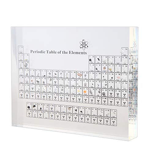 Pceewtyt Tabla periódica de acrílico con elementos reales de enseñanza del día de la escuela regalos de cumpleaños de elementos químicos de exhibición de decoración