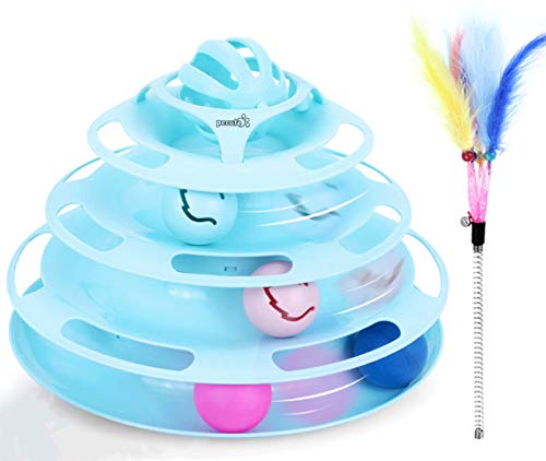 Pecute Juguete para Gatos con Diseño de Torre con 4 Pelotas de 4 Niveles,con Catnip Bola y Palo Divertido de Forma Ratón,Antideslizante y Facil de Desmontar (Azul 2) Pecute Juguete para Gatos con Diseño de Torre con 4 Pelotas de 4 Niveles,con Catnip Bola y Palo Divertido de Forma Ratón,Antideslizante y Facil de Desmontar (Azul 2)