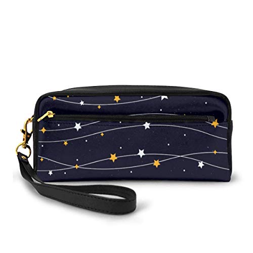 Pencil Case Dark Blue Star Pen Bag Makeup Pouch Wallet Large Capacity Waterproof for Students or Women
