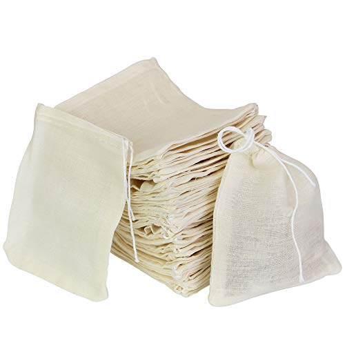 PERFETSELL 50 Pcs Bolsa Te Muselina 8x10cm Bolsita de Te Bolsa Muselina de Algodón Reutilizable Bolsas de Te Bolsas para Hierbas Bolsas de Algodon con Cordón para Te Hierbas Cocinar