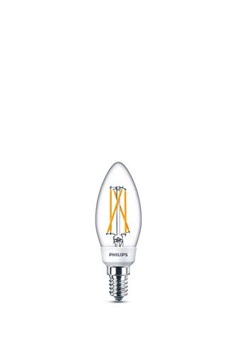 Philips bombilla LED vela SceneSwitch de filamento efecto vintage, casquillo fino E14, 5 W, 470 lúmenes, luz blanca cálida a fría regulable con interruptor existente