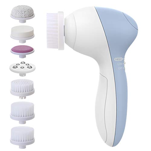 PIXNOR [Actualizada] 7 En 1 Cepillo Limpiador Facial Electrico, Limpiador de Cara Giratoria Impermeable Cepillo de Limpieza Masajeadorlos para Remover Lípidos Adicionales, Puntos Negros y Maquillaje